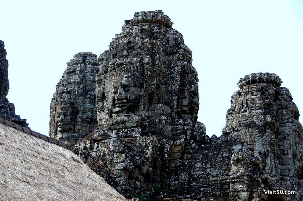 faces of the Bayon temples, in the Bayon ruins in Angkor Wat Angkor Thom area in Cambodia -014