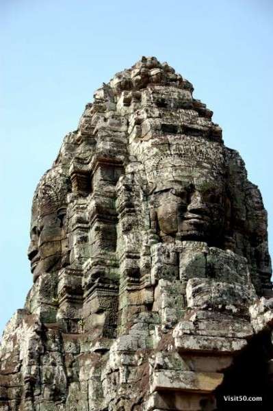 faces on the temples, in the ruins in Angkor Thom area in Cambodia